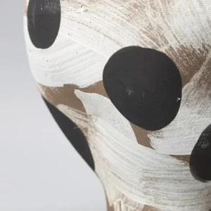 Wabi-Sabi Black Polka Dot Narrow-Mouth Ceramic Vase, Small in oatmeal — in a room setting