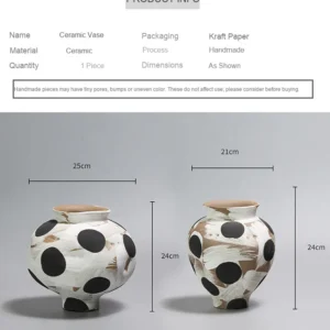 Wabi-Sabi Black Polka Dot Narrow-Mouth Ceramic Vase, Small in oatmeal — dimensions