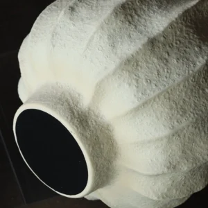 Wabi-Sabi Ribbed White Ceramic Vase, Two Forms in ivory — in a room setting
