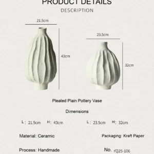Wabi-Sabi Ribbed White Ceramic Vase, Two Forms in ivory — dimensions
