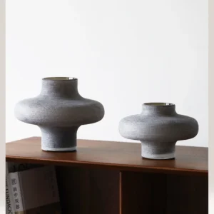 Sand Grey Textured Glass Vase in slate — front view