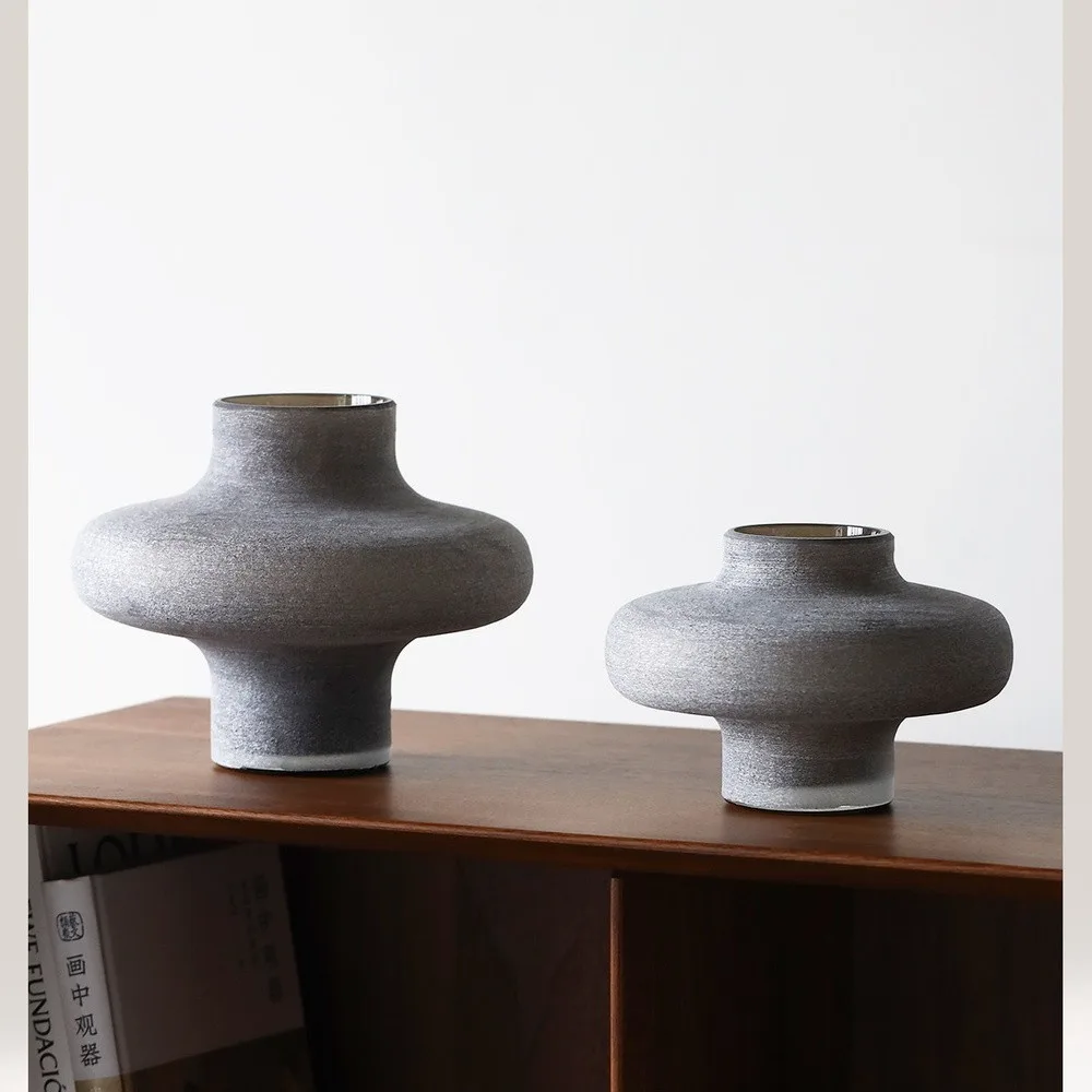 Sand Grey Textured Glass Vase in slate — front view