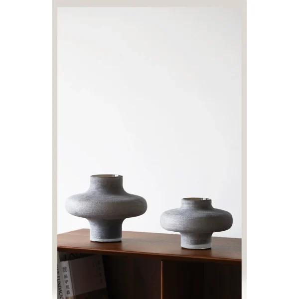 Sand Grey Textured Glass Vase in slate — in a room setting