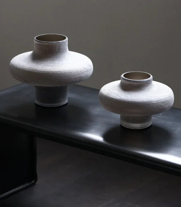 Sand Grey Textured Glass Vase in slate — in a room setting