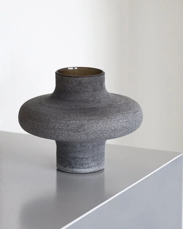 Sand Grey Textured Glass Vase in slate — in a room setting