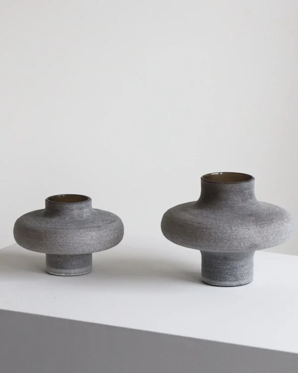 Sand Grey Textured Glass Vase in slate — in a room setting