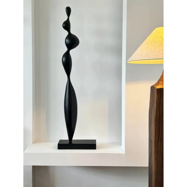 Wabi-Sabi Aged Wood Post Floor Lamp with Linen Shade in clay — in a room setting