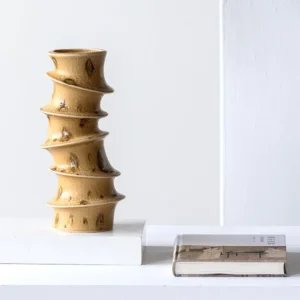 Wabi-Sabi Twisted Bamboo Column Vase in Honey Glaze — front view