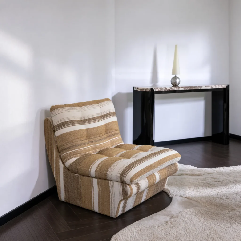 Wabi-Sabi Striped Armless Lazy Chair, 69 cm in sand — front view