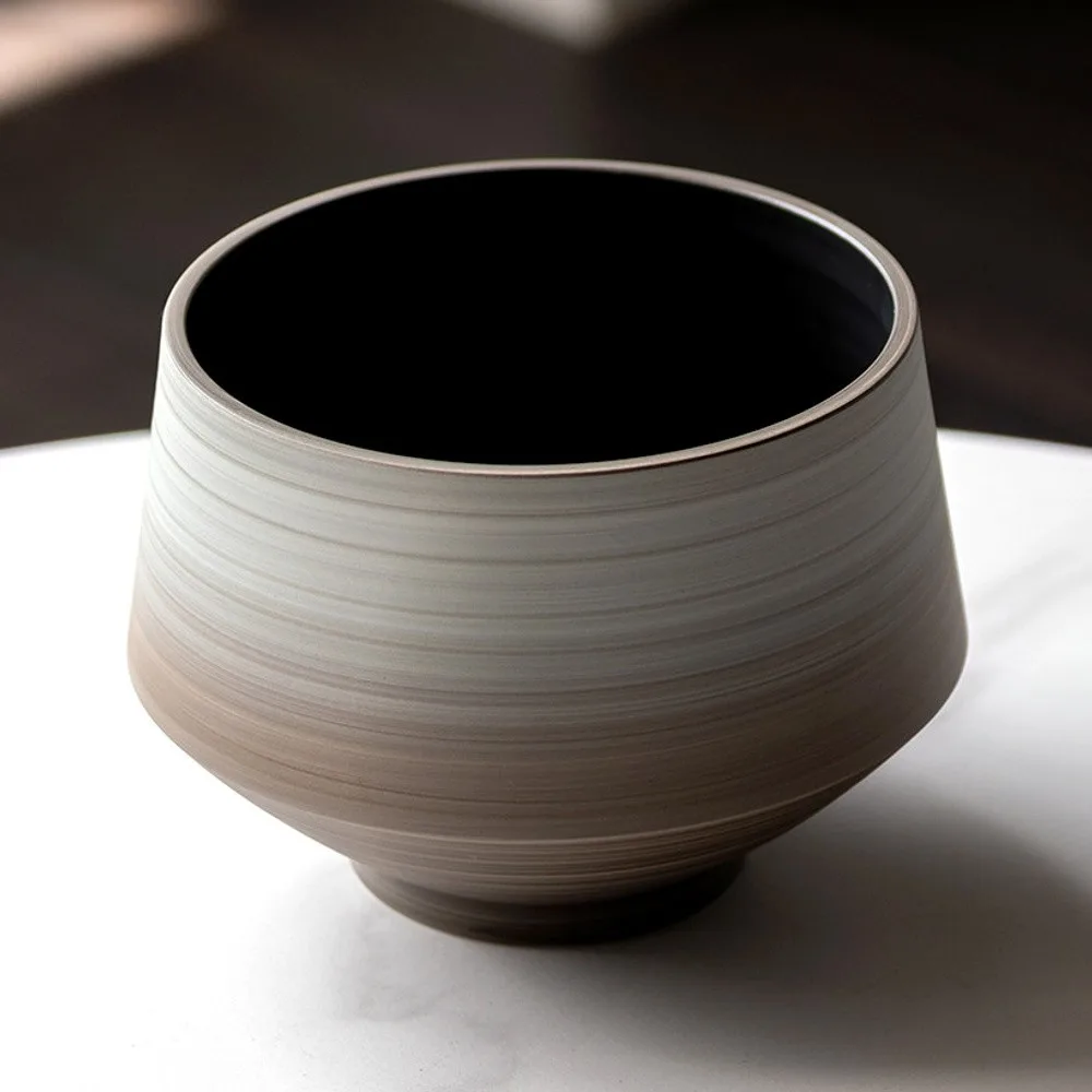 Wabi-Sabi Swirl Gradient Ceramic Jar Vase, Two Forms in slate — front view