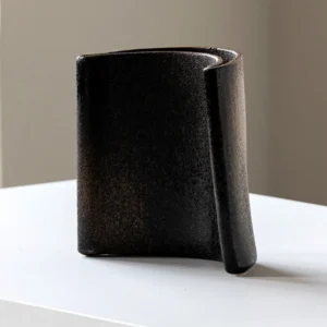 Wabi-Sabi Twisted Slab Ceramic Vase in Charcoal, Short — front view