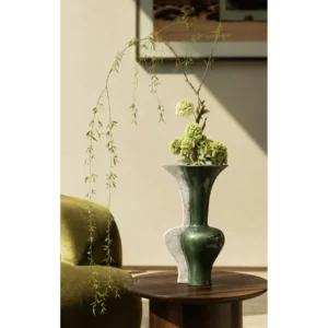 Wabi-Sabi Two-Tone Irregular Vase in olive — in a room setting