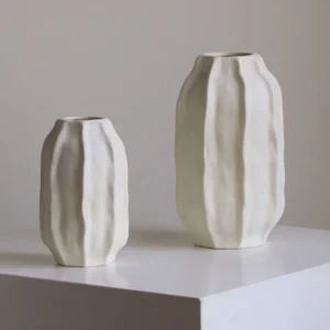 Cloud Ridge White Ceramic Vase in ivory — front view