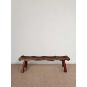 Wabi Seat Carved Wood Bench in Red-Brown — front view