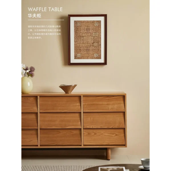 Waffle Ash Sideboard in natural oak — in a room setting
