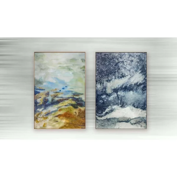 Coastal Abstract Painting Set of 2, 100 x 150 cm Overall in blue — in a room setting