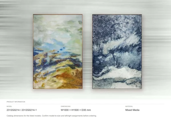 Coastal Abstract Painting Set of 2, 100 x 150 cm Overall in blue — dimensions