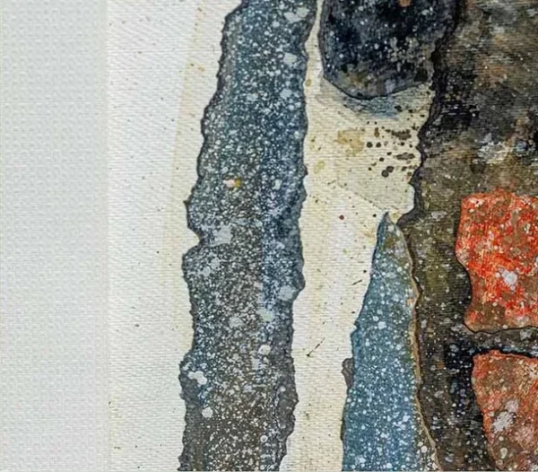 Collage Abstract Wall Art Set of 2 in mustard — detail