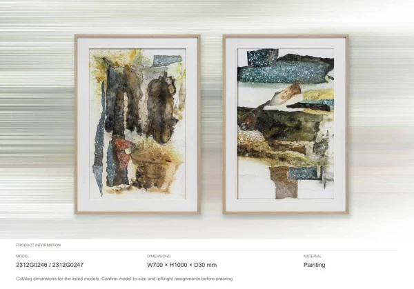 Collage Abstract Wall Art Set of 2 in mustard — dimensions