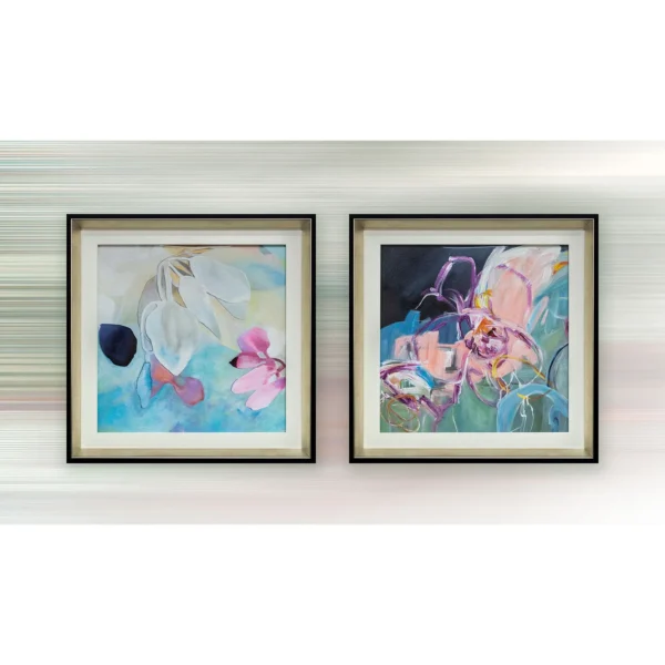 Floral Abstract Wall Art Set of 2 in Frames, 50 x 50 cm Each — in a room setting