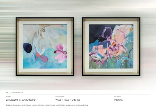 Floral Abstract Wall Art Set of 2 in Frames, 50 x 50 cm Each — dimensions