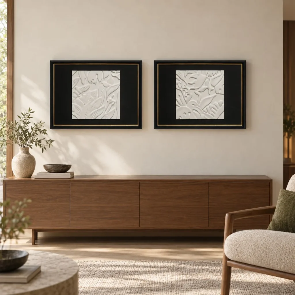 White Plaster Relief Set of 2 in ivory — front view