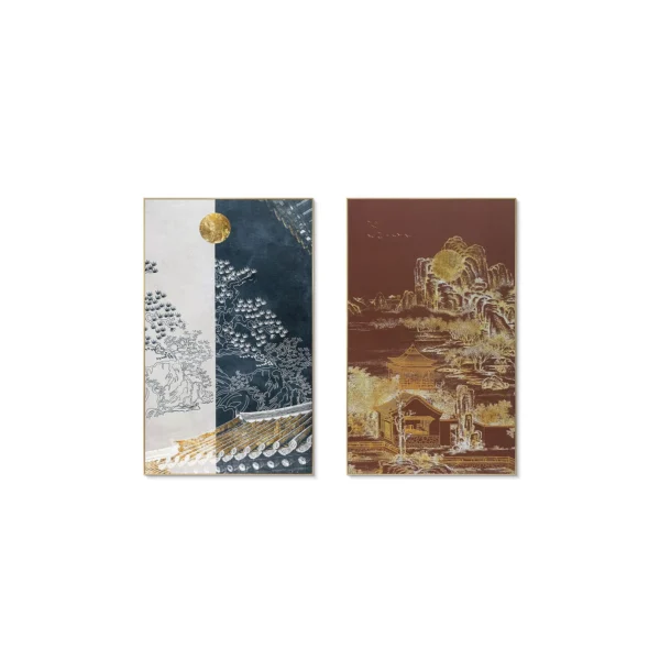 Navy and Burgundy Landscape Panel Set of 2, 90 x 147 cm in blue — in a room setting