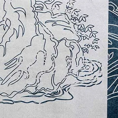 Navy and Burgundy Landscape Panel Set of 2, 90 x 147 cm in blue — detail