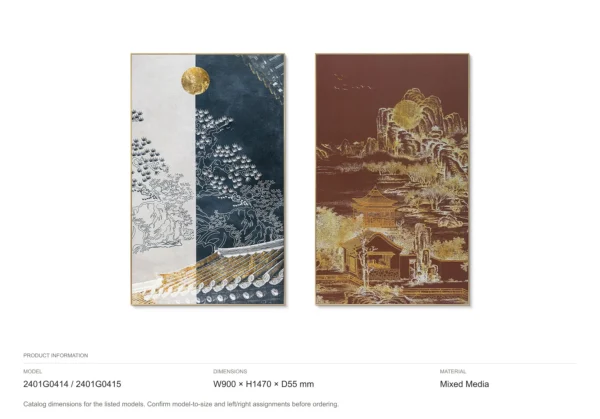 Navy and Burgundy Landscape Panel Set of 2, 90 x 147 cm in blue — dimensions