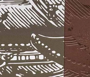 Pagoda Landscape Panel Set of 2 in blue — detail