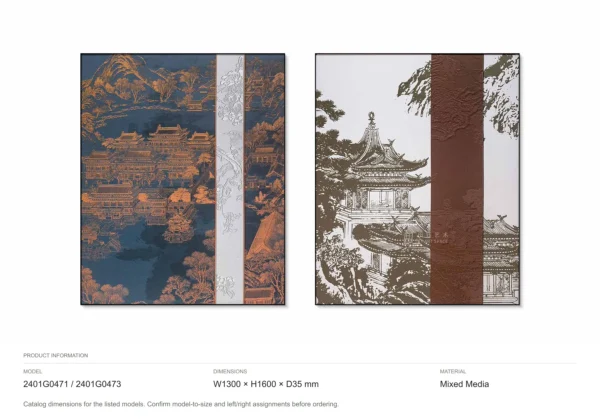 Pagoda Landscape Panel Set of 2 in blue — dimensions