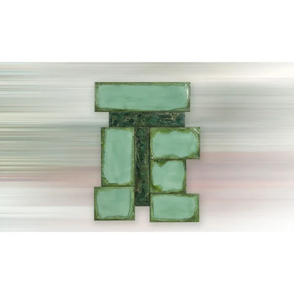 Mint Green Glazed Tile Wall Art Set, 72 x 95 cm in olive — in a room setting