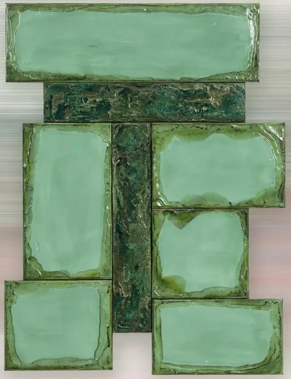 Mint Green Glazed Tile Wall Art Set, 72 x 95 cm in olive — detail