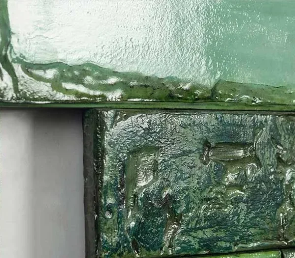 Mint Green Glazed Tile Wall Art Set, 72 x 95 cm in olive — detail