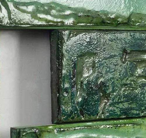 Mint Green Glazed Tile Wall Art Set, 72 x 95 cm in olive — detail