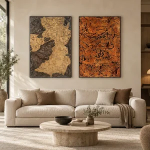 Gold and Rust Crackle Wall Art Set of 2, 80 x 120 cm Each in brushed brass — front view