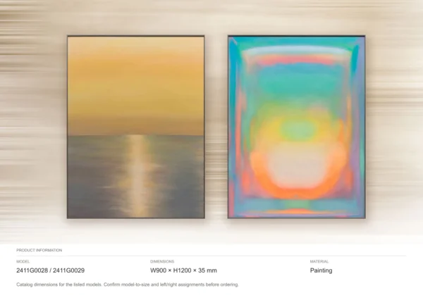 Sunset and Colour Glow Painting Set of 2, 90 x 120 cm Each in mustard — dimensions