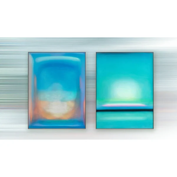 Blue Glow Painting Set of 2, 90 x 120 cm Each in blue — in a room setting