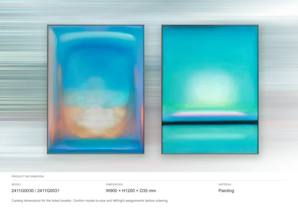 Blue Glow Painting Set of 2, 90 x 120 cm Each in blue — dimensions