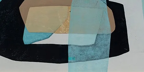 Green and Blue Organic Shape Painting Set of 2, 80 x 80 cm in olive — detail