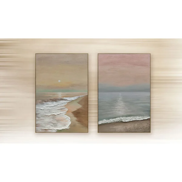 Coastal Sunset Painting Set of 2, 80 x 120 cm Each in rose stone — in a room setting