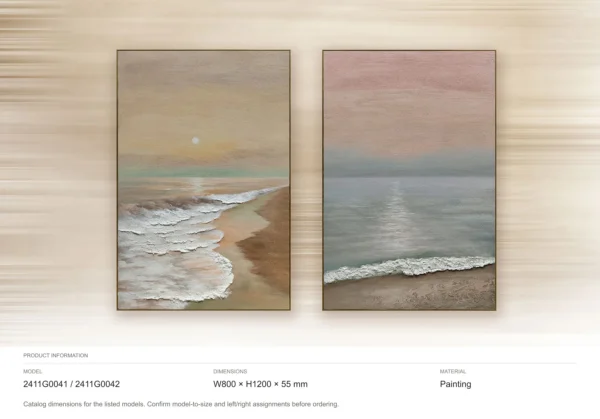 Coastal Sunset Painting Set of 2, 80 x 120 cm Each in rose stone — dimensions