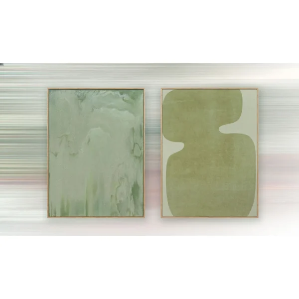 Sage Green Abstract Painting Set of 2, 45 x 60 cm Each in olive — in a room setting