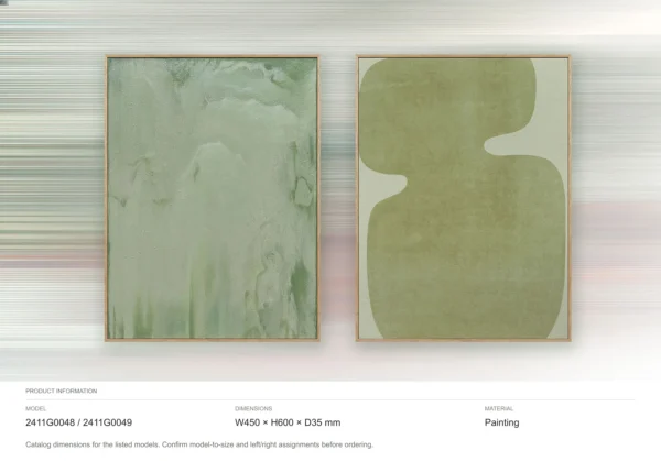 Sage Green Abstract Painting Set of 2, 45 x 60 cm Each in olive — dimensions