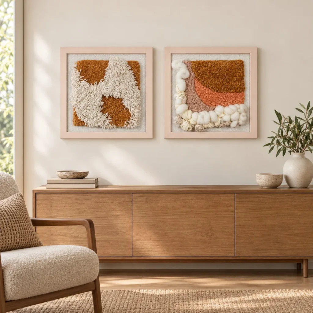 Tufted Textile Art Set of 2 in rust — front view