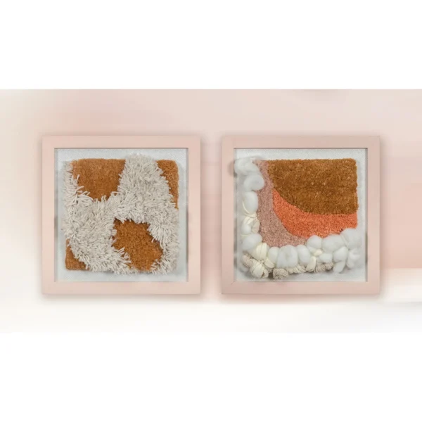 Tufted Textile Art Set of 2 in rust — in a room setting