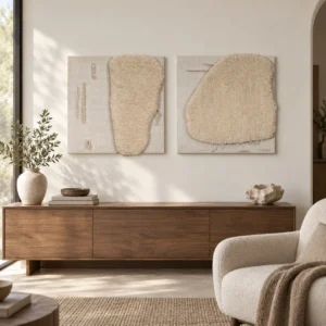 Cream Tufted Pebble Relief Set of 2, 50 x 50 cm Each in oatmeal — front view