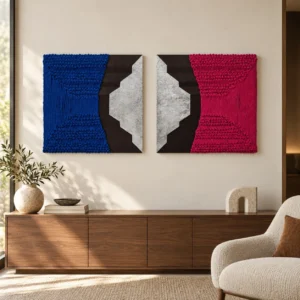 Tufted Colour Block Set of 2 in Cobalt and Magenta, 45 cm — front view