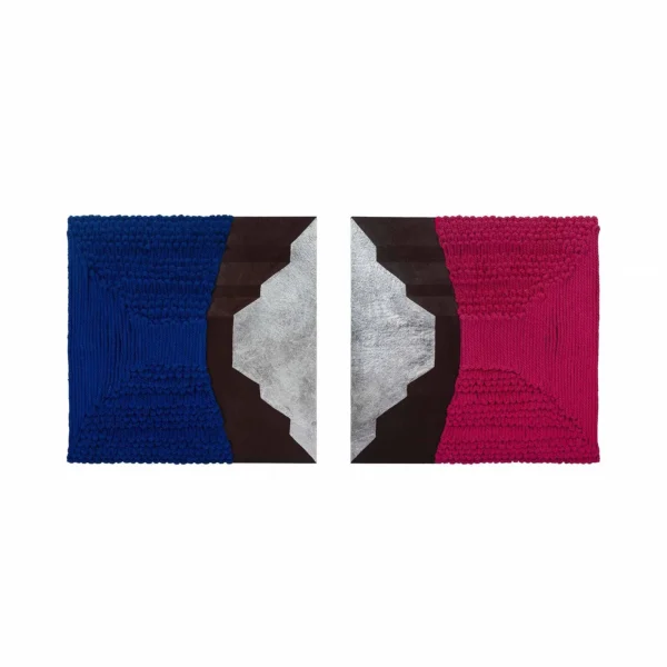 Tufted Colour Block Set of 2 in Cobalt and Magenta, 45 cm — in a room setting