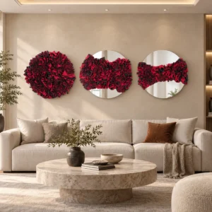Red Fabric Petal Mirror Discs Set of 3, 70 cm Each in red — front view